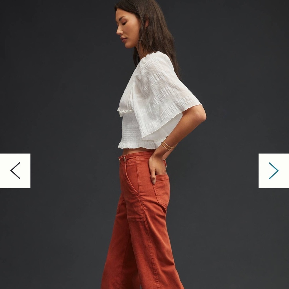 Anthropologie Pilcro Kit High Rise Wide Leg Utility Trousers in Deep Auburn 29
